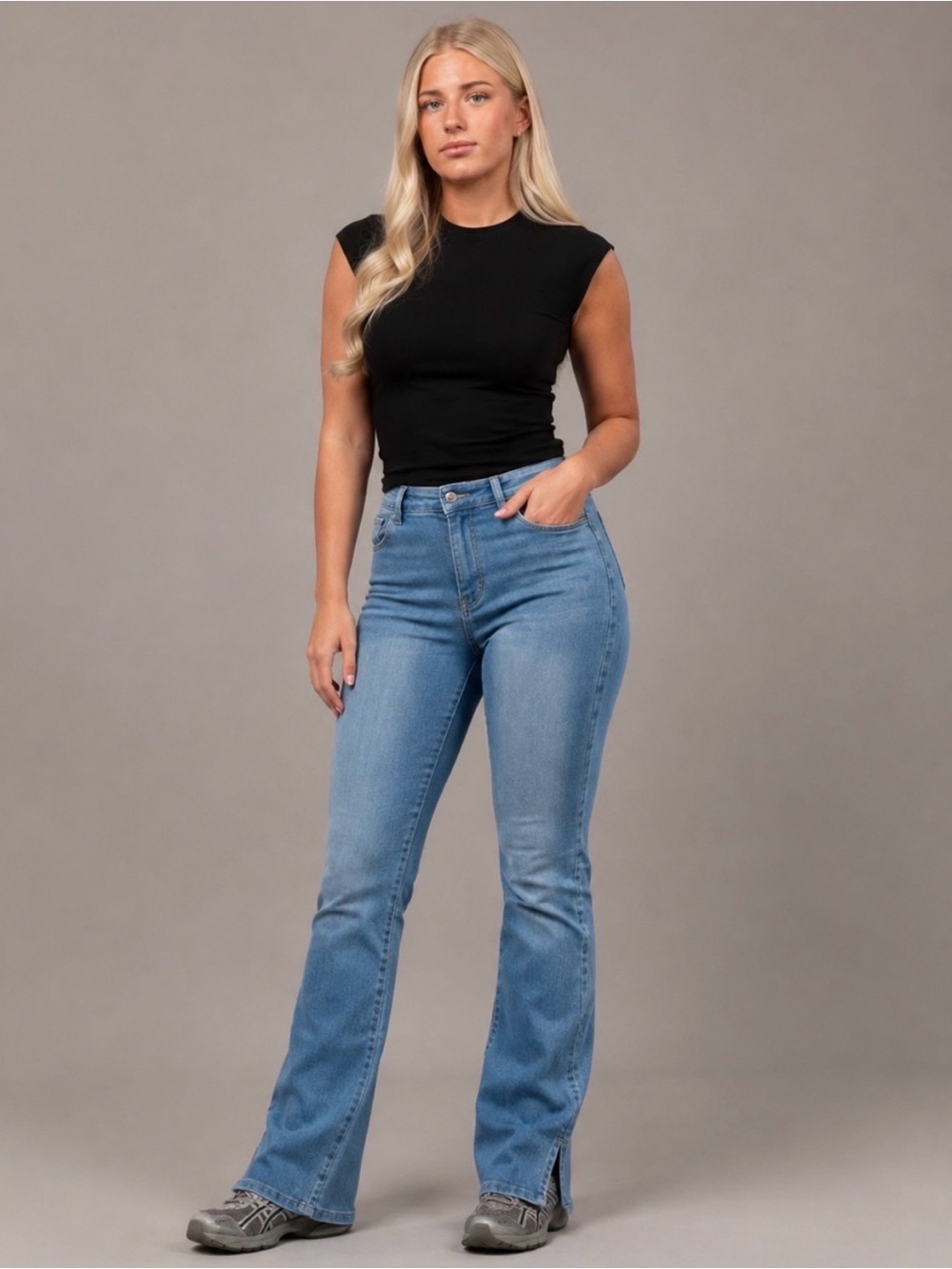 FITJEANS High Rise Straight Split Hem Jeans XS Medium Arctic Blue Stretchy